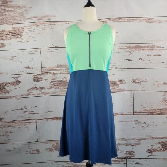 Title Nine Diamalete Athletic Dress Zip Front Colorblock green blue size medium - Picture 1 of 10